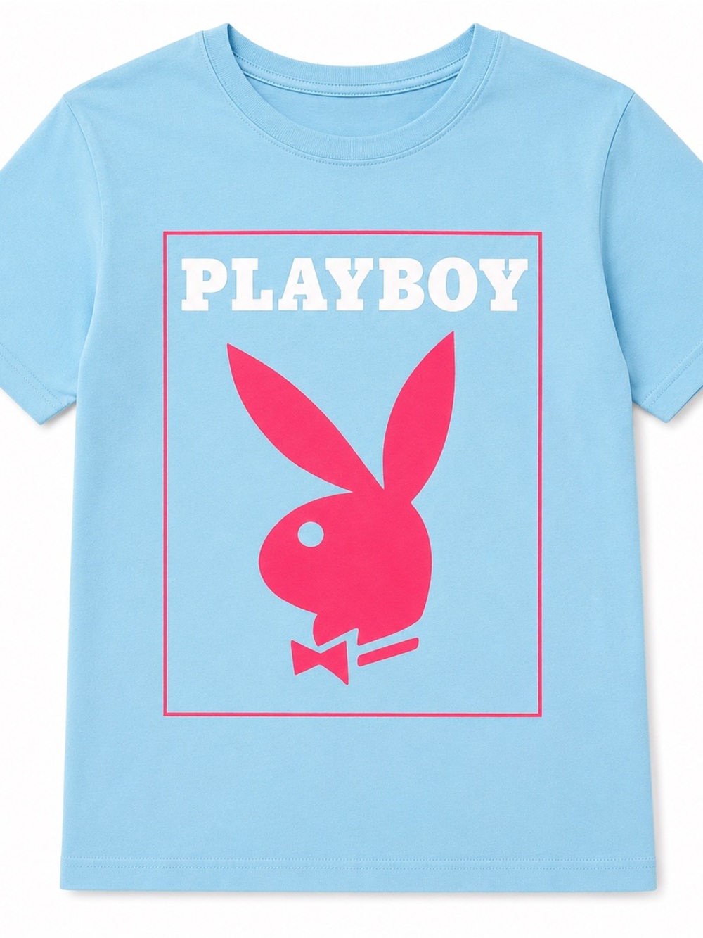 PLAYBOY Light Blue Tee with Pink Bunny Graphic